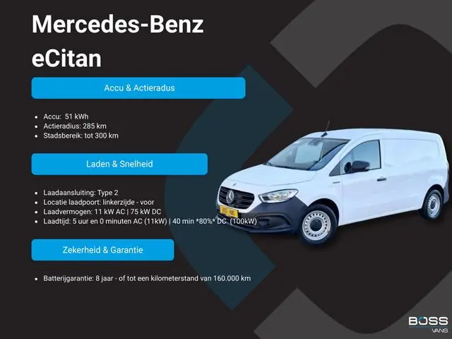 Mercedes Benz eCitan Pro 51kWh 122PK Nieuw! L1 Elektrisch 300km WLTP 75KW Snelladen Climate Control...