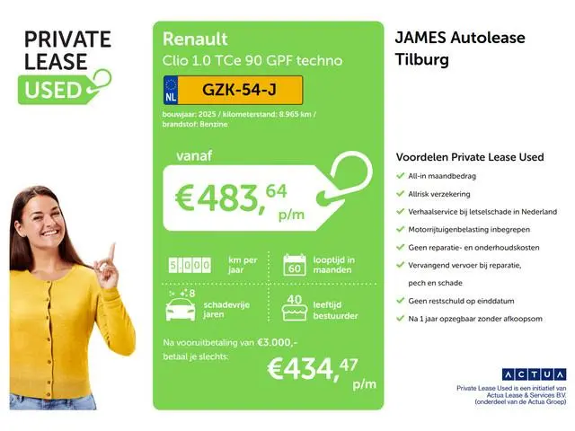 Renault Clio 1.0 TCe 90 GPF techno PRIVATE LEASE vanaf € 434 pm*