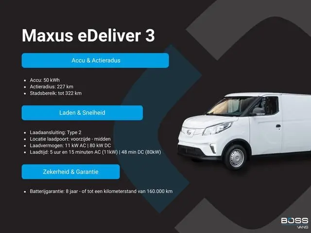 Maxus eDeliver 3 50 kWh 122PK Nieuw! L1 SWB Elektrisch 50kWh 227km WLTP Carplay Touchscreen scherm C...
